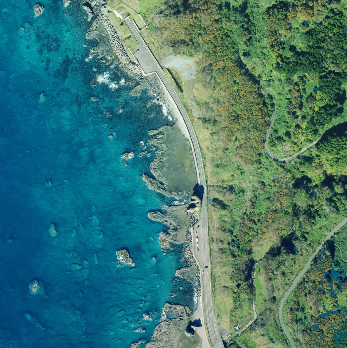 親子熊岩の航空写真